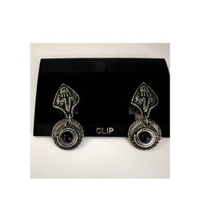 SILVER Toned /Black‎ Howlite Clip On Earrings